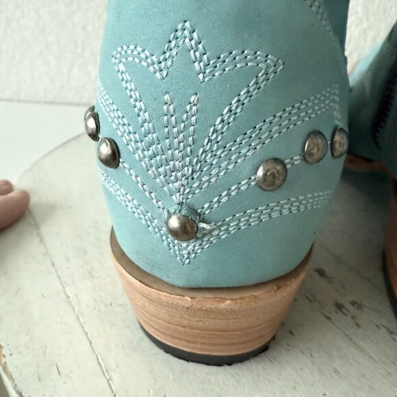 Lane COSSETTE Womens Cowboy Bootie 7.5 Blue Leather Cowgirl Western Ankle Boots - Picture 4 of 13